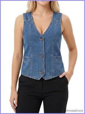 Women's Soft Denim Vest Sleeveless Jean Vest Top Button Down